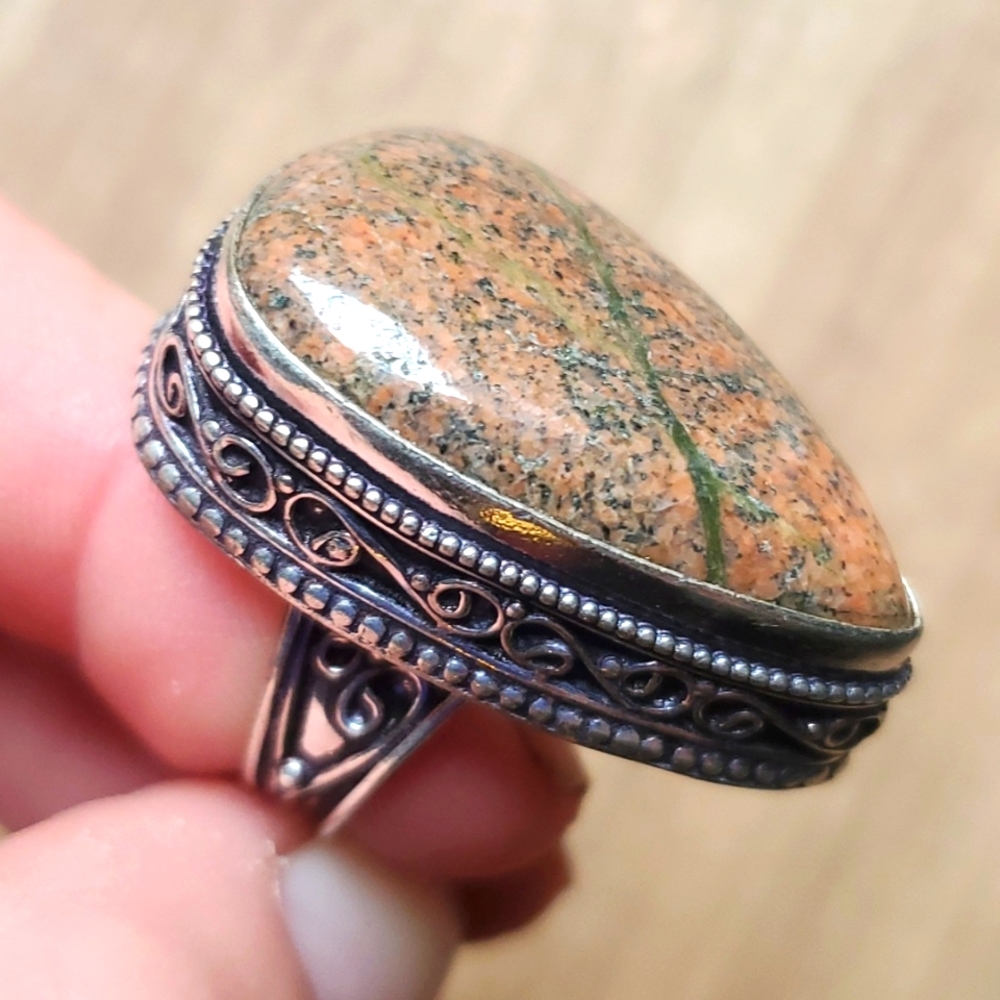 New Unakite 925 Silver Ring.